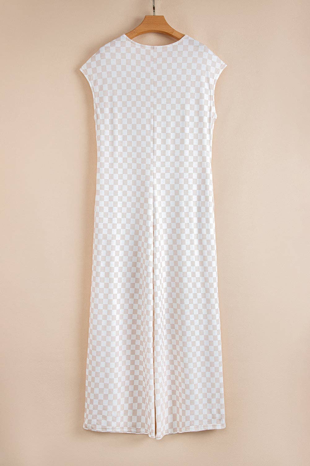 Paisley Checkered Buttoned Crew Neck Wide Leg Jumpsuit