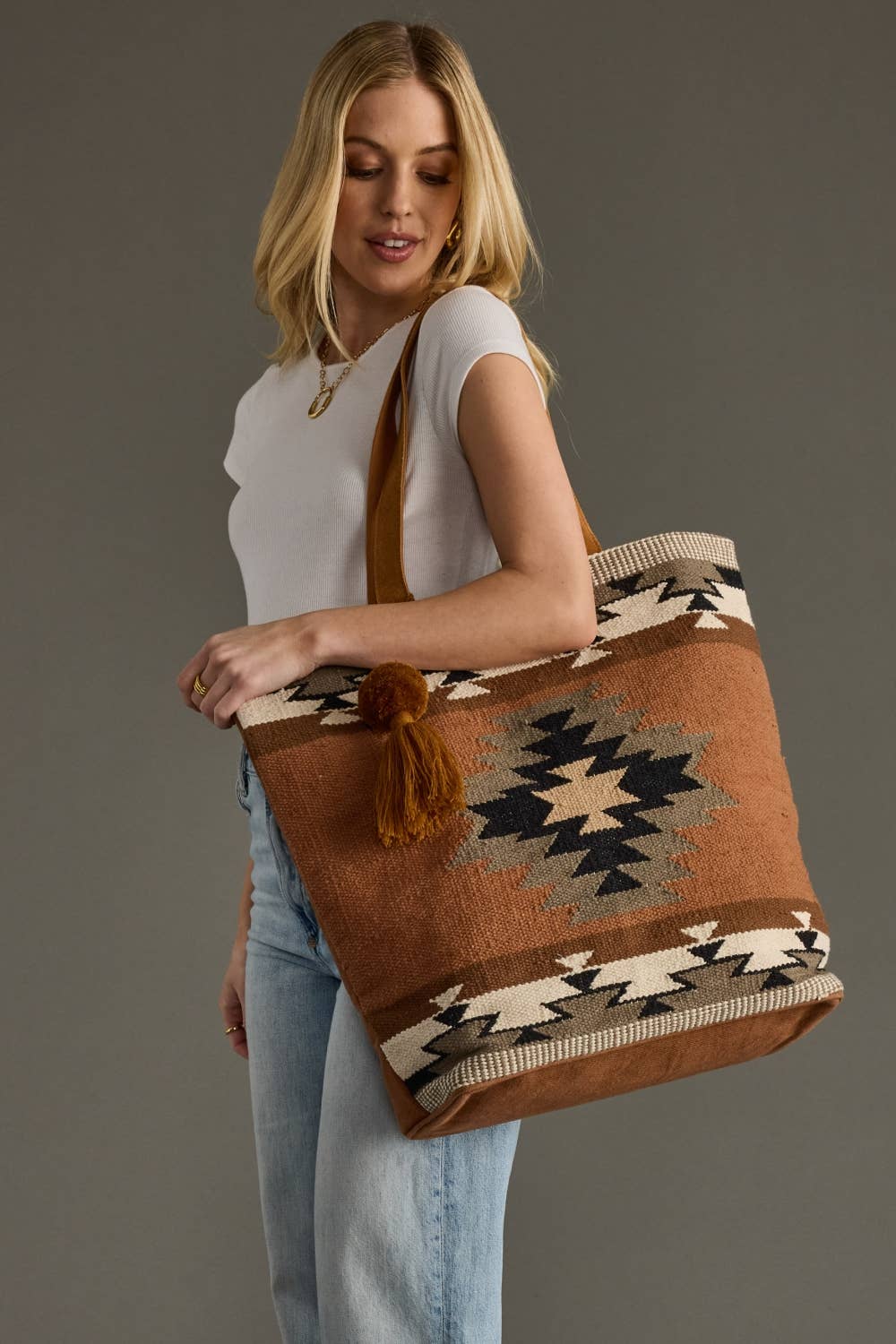 Rust, Olive & Cream Aztec Tote