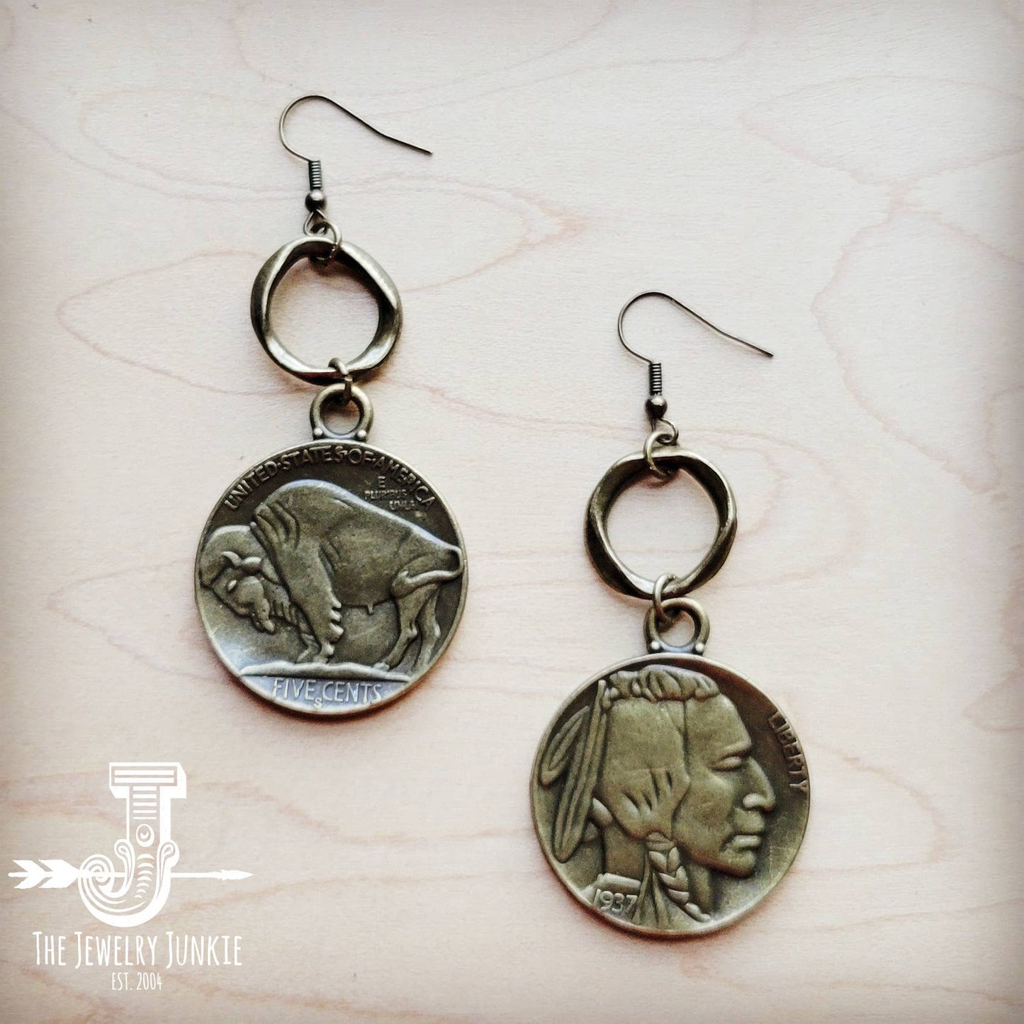 Antique Gold Indian Buffalo Head Earrings