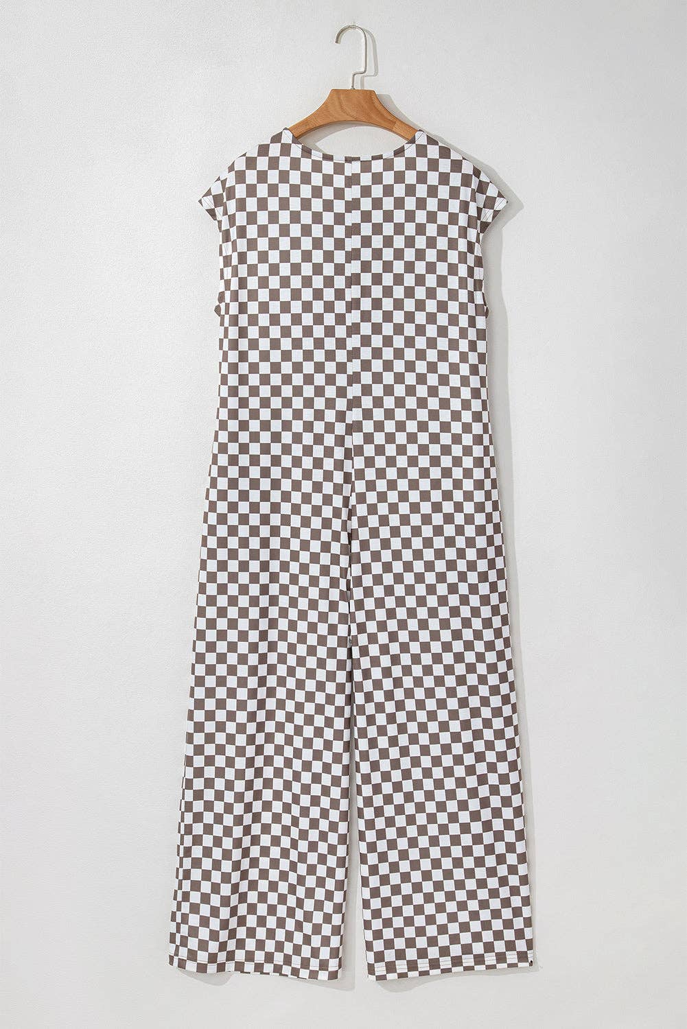 Paisley Checkered Buttoned Crew Neck Wide Leg Jumpsuit