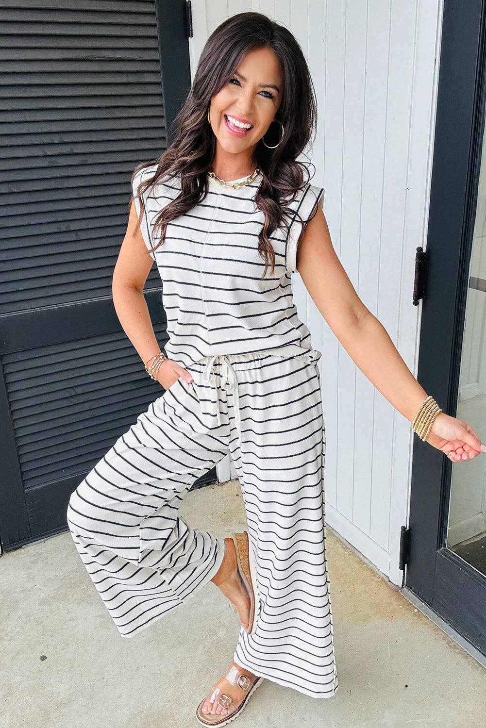 Avery Stripe Casual Wide Leg 2pcs