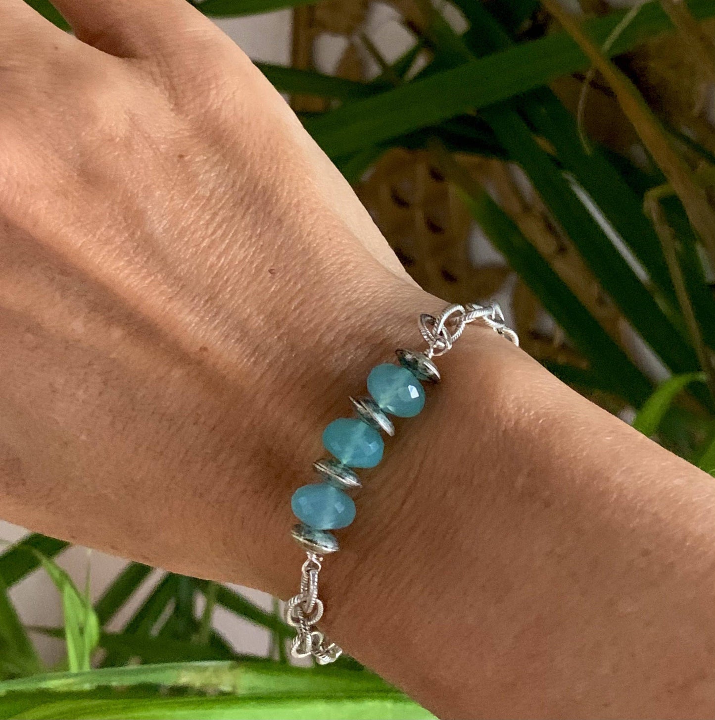 Ocean Hues- aqua gemstone chain bracelet