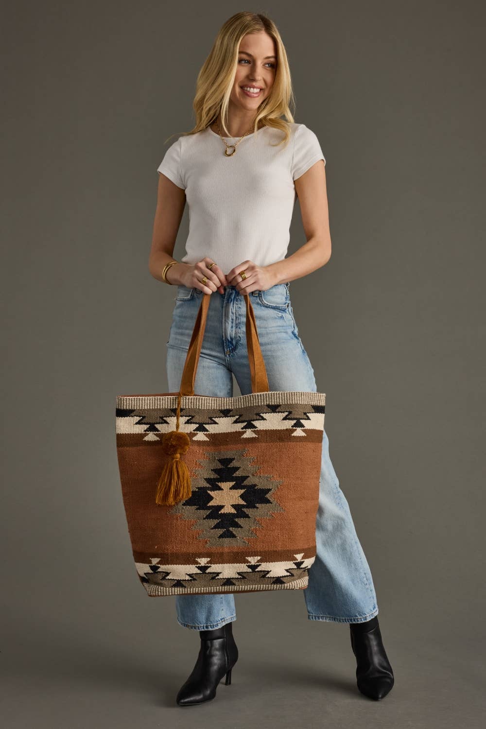 Rust, Olive & Cream Aztec Tote