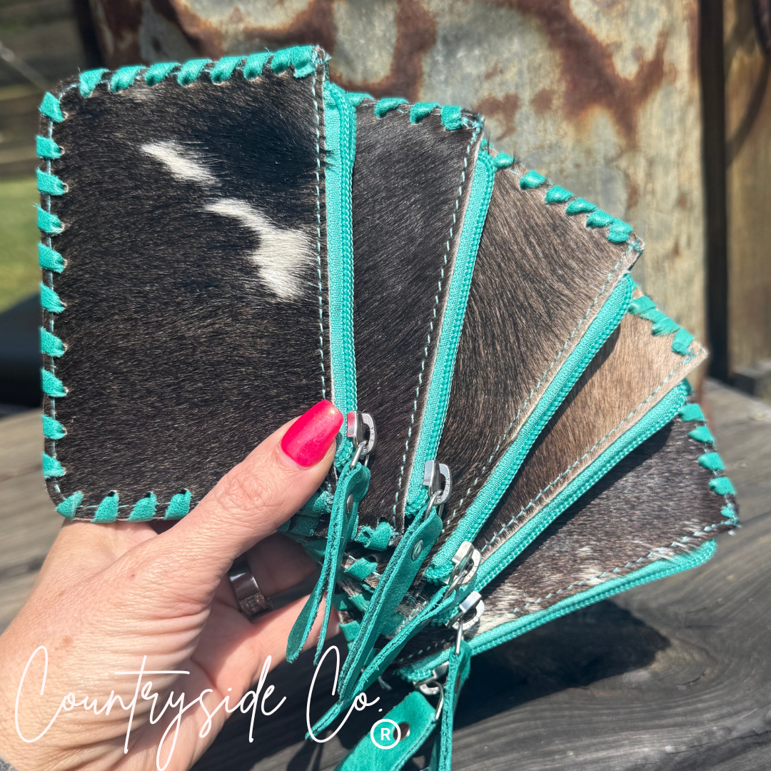 Tooled Leather Pouch, Bag Organizer,Turquoise, Pink or Brown