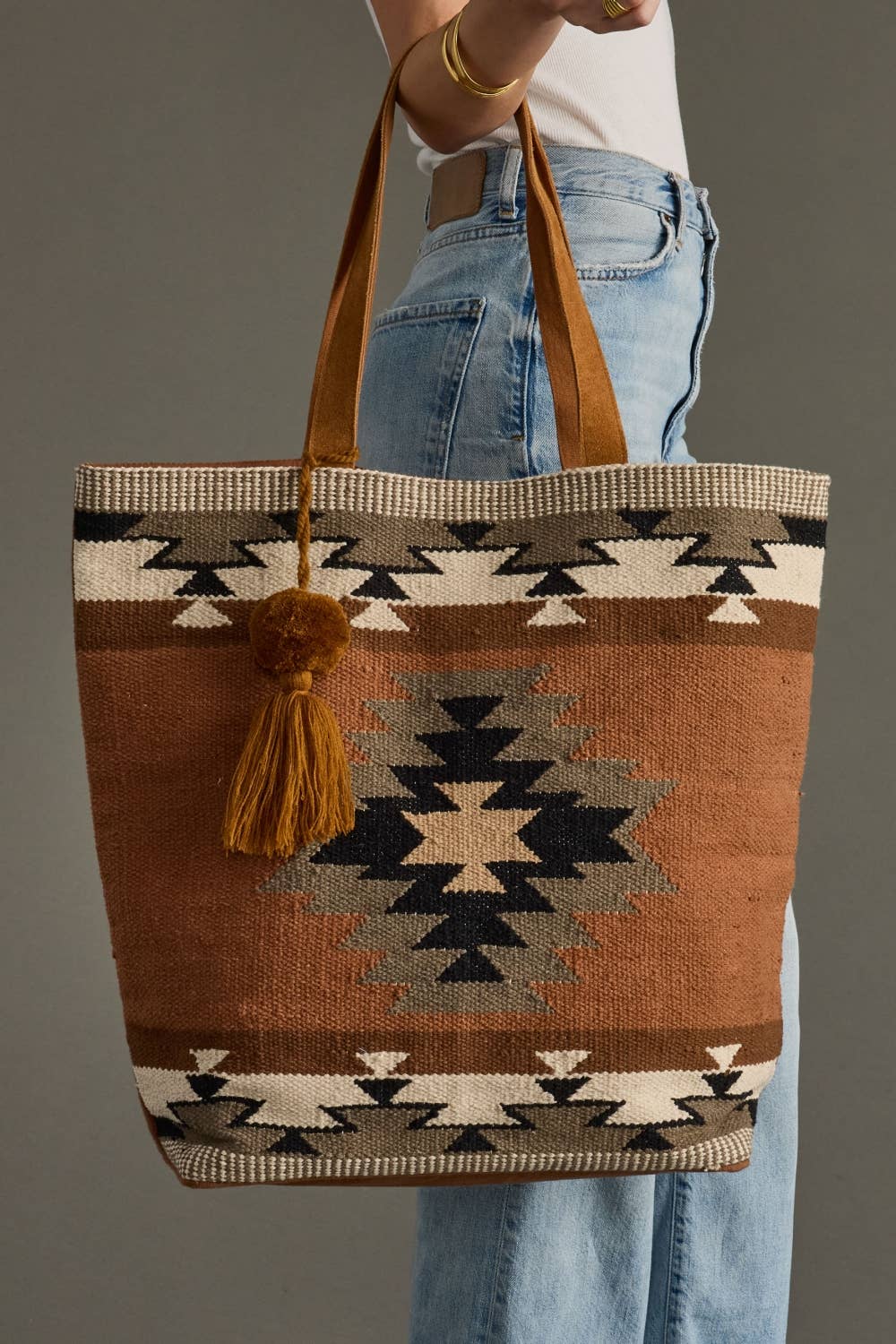 Rust, Olive & Cream Aztec Tote